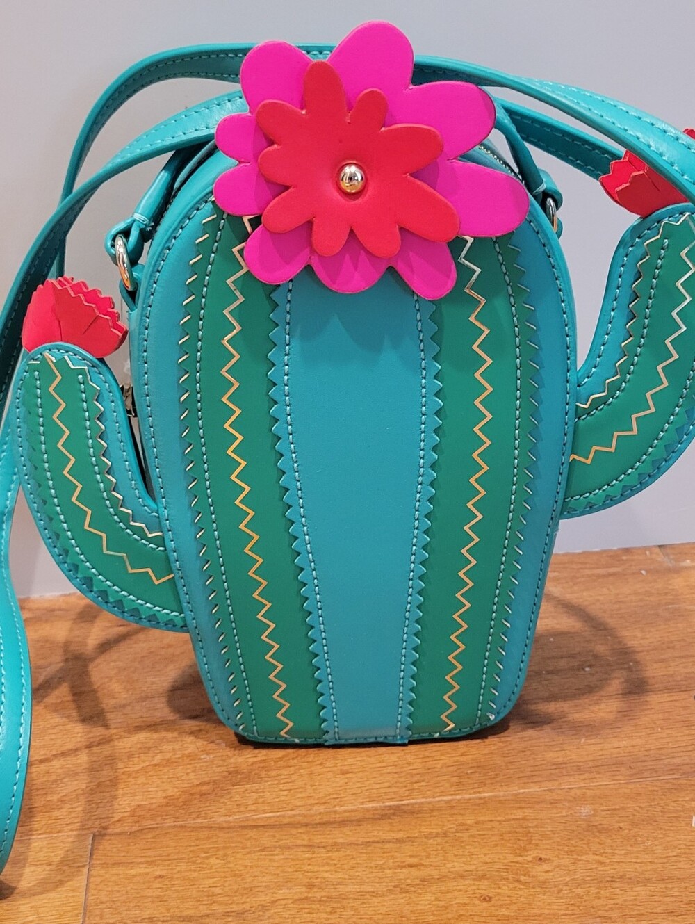 Kate Spade NY Turquoise Cactus Crossbody Bag with Pink Flower Accent NWT